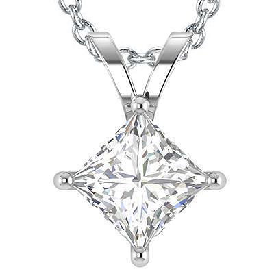 Collana Con Ciondolo In Oro Bianco Con Naturale Diamante Solitario Grande Taglio Princess Da 3.25 Ct