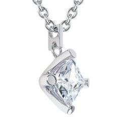 Collana Con Ciondolo In Oro Bianco Con Vero Diamante Solitario Taglio Princess Da 2.50 Ct