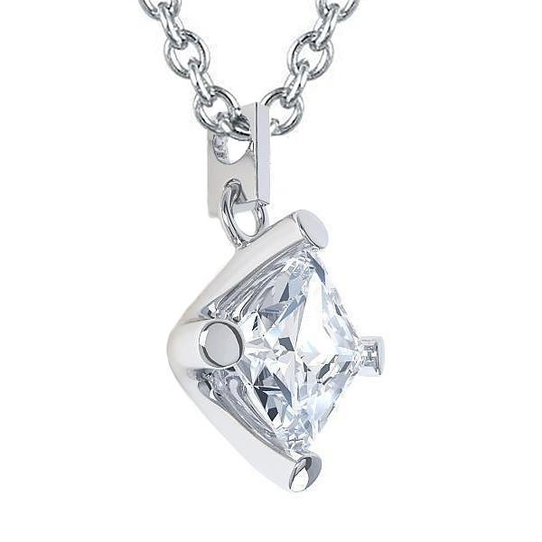 Collana Con Ciondolo In Oro Bianco Con Vero Diamante Solitario Taglio Princess Da 2.50 Ct