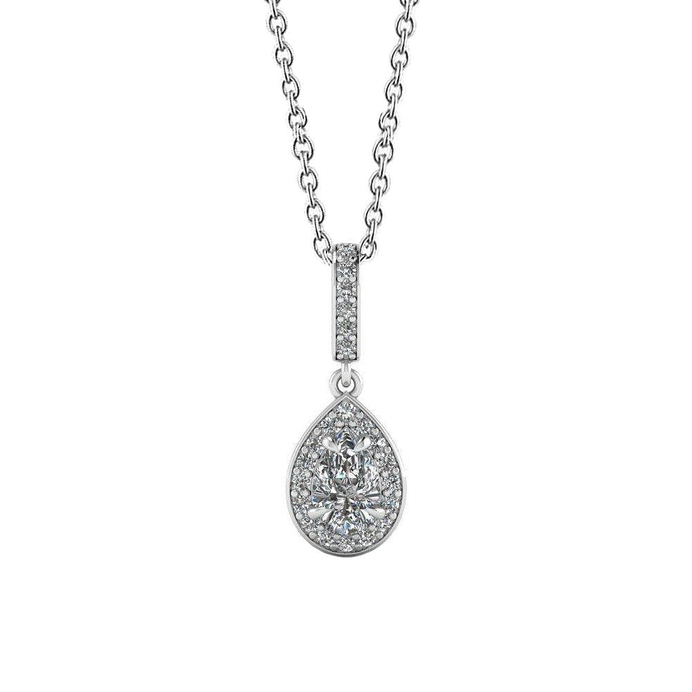 Collana Con Ciondolo In Oro Bianco Con Vero Diamanti Tondi E Taglio A Pera Halo Da 1.72 Ct