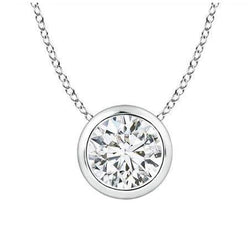 Collana Con Ciondolo In Oro Bianco Da 2.50 Ct Con Naturale Diamanti Taglio Rotondo. Set Di Castoni 14K