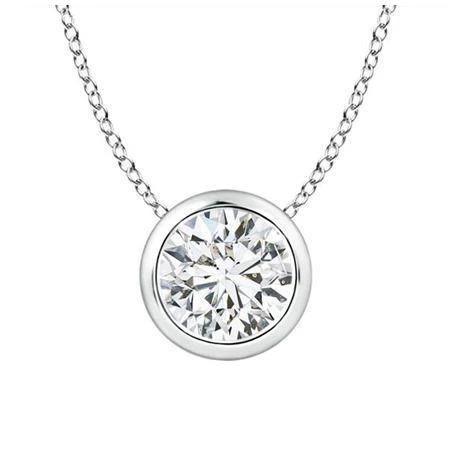 Collana Con Ciondolo In Oro Bianco Da 2.50 Ct Con Naturale Diamanti Taglio Rotondo. Set Di Castoni 14K
