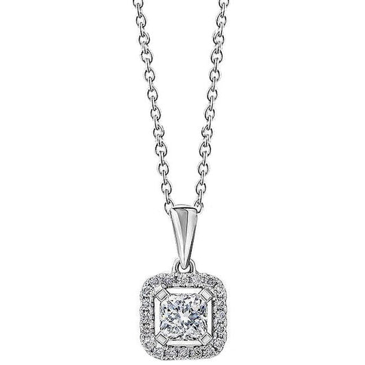 Collana Con Ciondolo In Oro Con Genuino Diamanti Da 2.10 Carati. Taglio Radiante E Rotondo