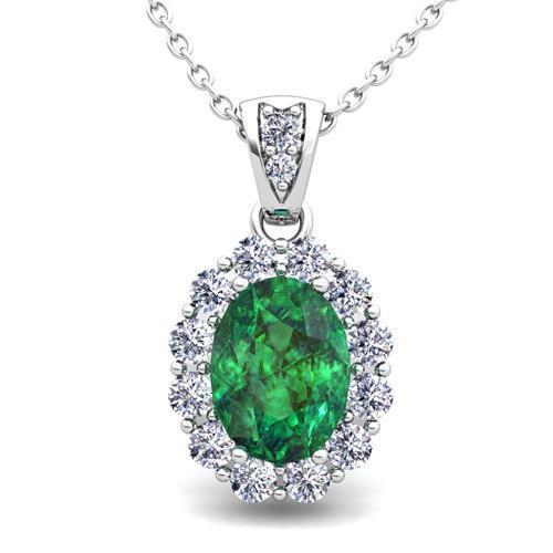 Collana con ciondolo in pietra preziosa smeraldo con diamante 7,85 carati WG 14K - harrychadent.it