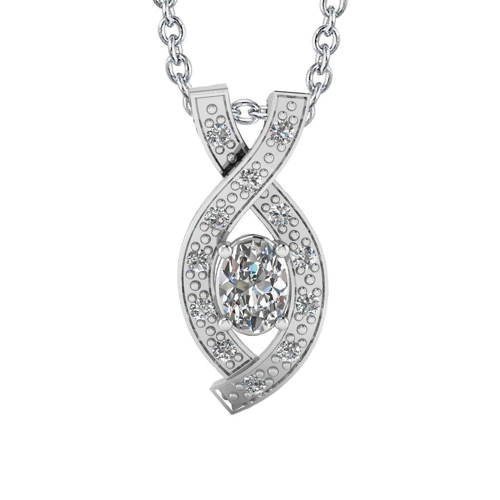 Collana Con Ciondolo Intrecciato A Forma Di Vero Diamante Ovale E Rotondo 2,70 Carati WG 14K