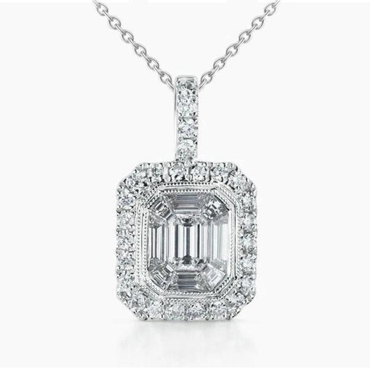 Collana Con Ciondolo Naturale Diamante 2.60 Carati Con Castone In Oro Bianco 14K