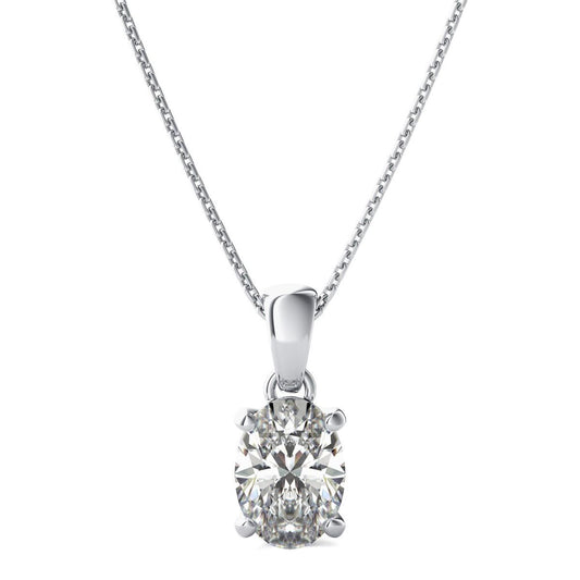 Collana Con Ciondolo Ovale 2.75 Carati Solitario Naturale Diamante Oro Bianco 14K