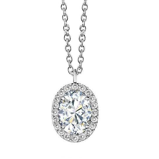 Collana Con Ciondolo Ovale E Vero Diamanti Da 3 Carati In Oro Bianco 14K Novità