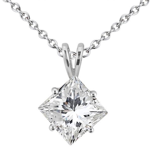 Collana Con Ciondolo Solitario Con Vero Diamante Taglio Princess Da 2.25 Ct Con Set Di Quattro Punte