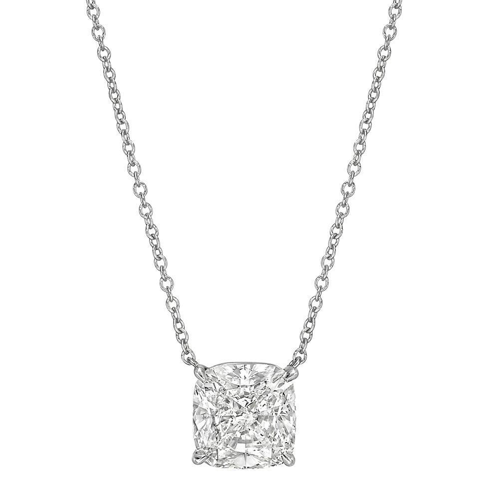 Collana Con Ciondolo Solitario Di Vero Diamanti Da 2,75 Carati Con Cuscino In Oro Bianco 14K
