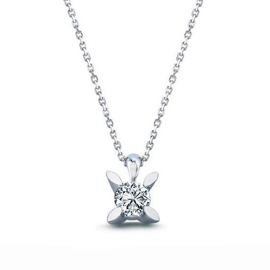 Collana Con Ciondolo Vero Diamante Solitario Da 1.25 Carati In Oro Bianco 14K