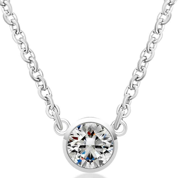 Collana Con Genuino Diamanti Da 3 Carati Da Donna. Catena Da 46 cm Oro Bianco 14K
