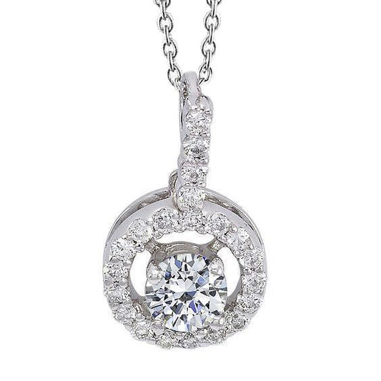 Collana Con Naturale Diamanti Halo Da Donna Con Ciondolo A Taglio Rotondo In Oro Bianco 14K 1.5 Carati