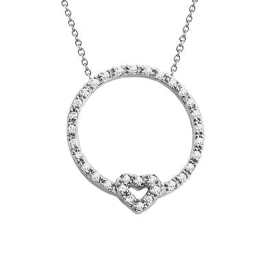 Collana Con Pendente A Cerchio In Oro Bianco 14K Con Vero Diamanti Taglio Brillante Da 0.83 Ct