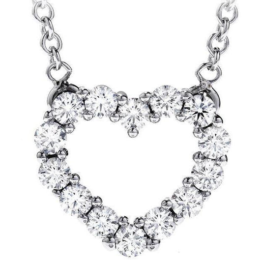 Collana Con Pendente A Forma Di Cuore Con Vero Diamanti Taglio Rotondo 2.80 Carati E Oro Bianco 14K