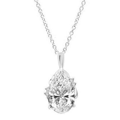 Collana Con Pendente A Pera E Genuino Diamanti Taglio Rotondo Da 2,70 Carati In Oro Bianco 14K