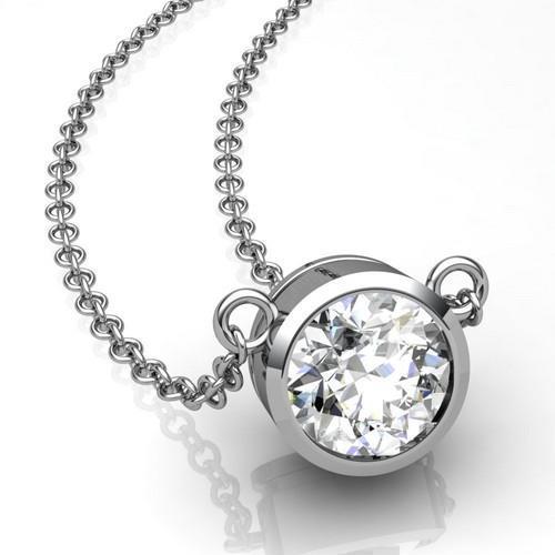 Collana Con Pendente Con Vero Diamanti A Taglio Rotondo Da 1 Carato Con Castone In Oro Bianco 14K