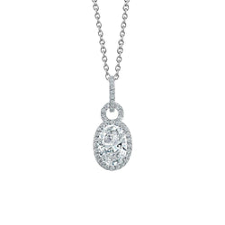 Collana Con Pendente In Genuino Diamanti 3.40 Carati Ovali E Taglio Rotondo E Oro Bianco 14K