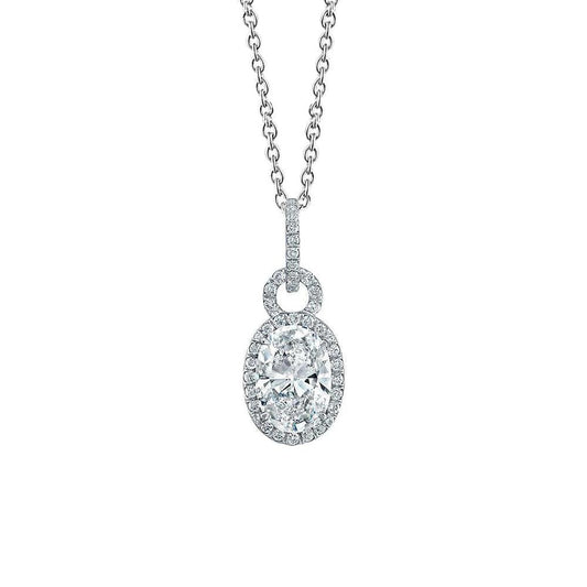 Collana Con Pendente In Genuino Diamanti 3.40 Carati Ovali E Taglio Rotondo E Oro Bianco 14K