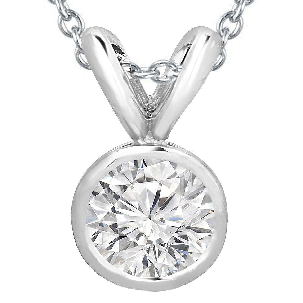 Collana Con Pendente In Oro Bianco 14K Con Naturale Diamanti A Taglio Rotondo Con Castone Da 2.50 Ct