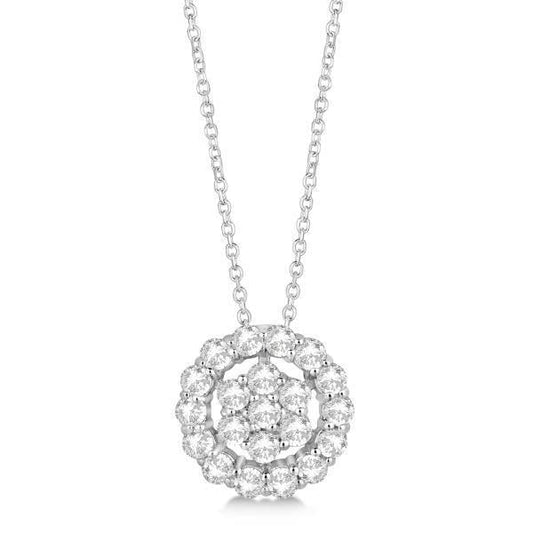 Collana Con Pendente In Oro Bianco 14K Con Naturale Diamanti Taglio Brillante Rotondo Da 3.15 Ct