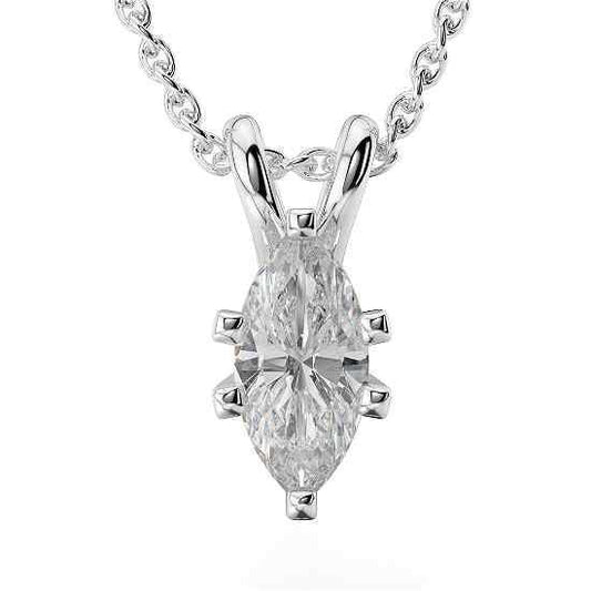 Collana Con Pendente In Oro Bianco 14K E Naturale Diamante Solitario Taglio Marquise Di 2 Carati