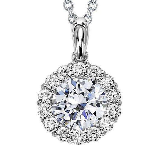 Collana Con Pendente Rotondo Halo 3.50 Carati E Naturale Diamanti Con Catena In Oro 14K