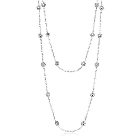 Collana Da Donna Con Yard Di Vero Diamanti Da 7 Ct. Lunetta Milligrain Lunga