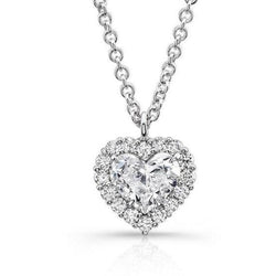 Collana In Oro Bianco Con Pendente A Cuore E Genuino Diamanti Taglio Rotondo Da 2.25 Carati