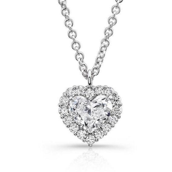 Collana In Oro Bianco Con Pendente A Cuore E Genuino Diamanti Taglio Rotondo Da 2.25 Carati