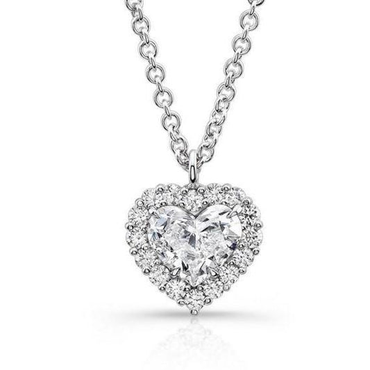 Collana In Oro Bianco Con Pendente A Cuore E Genuino Diamanti Taglio Rotondo Da 2.25 Carati
