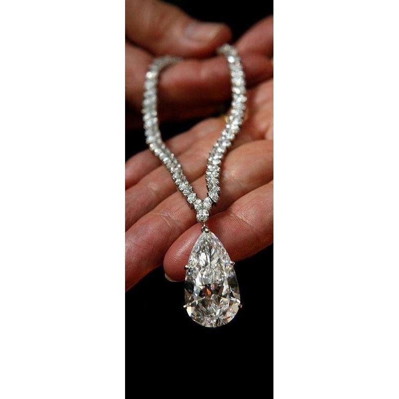 Collana In Oro Bianco Massiccio 14K Con Naturale Diamanti A Pera Da 35 Carati