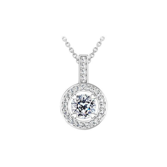 Collana Pendente Donna In Oro Bianco 14K Con Naturale Diamanti Taglio Rotondo 2.10 Carati