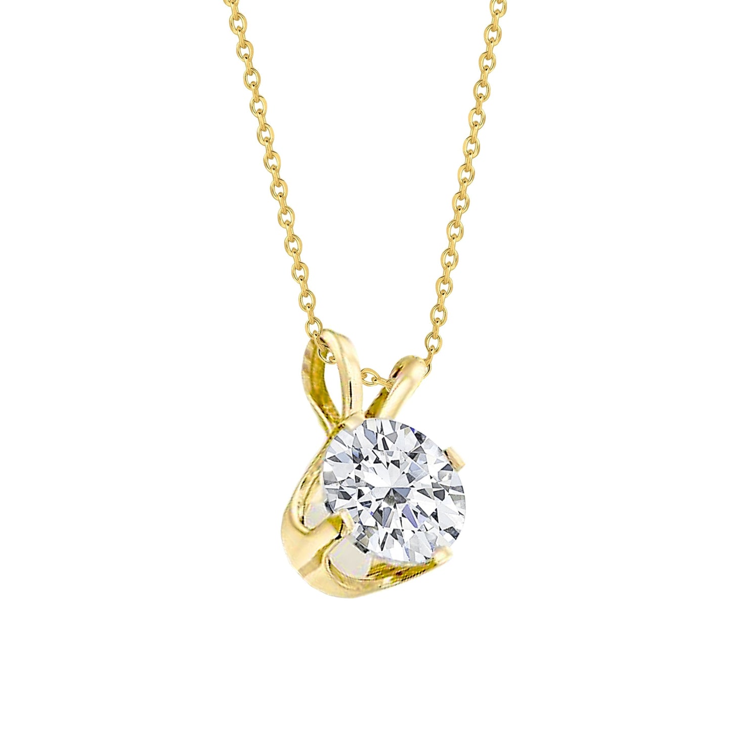 Collana Pendente F Vs1 Solitaire Con Naturale Diamante Tondo Da 1,75 Carati E Oro Giallo 14K