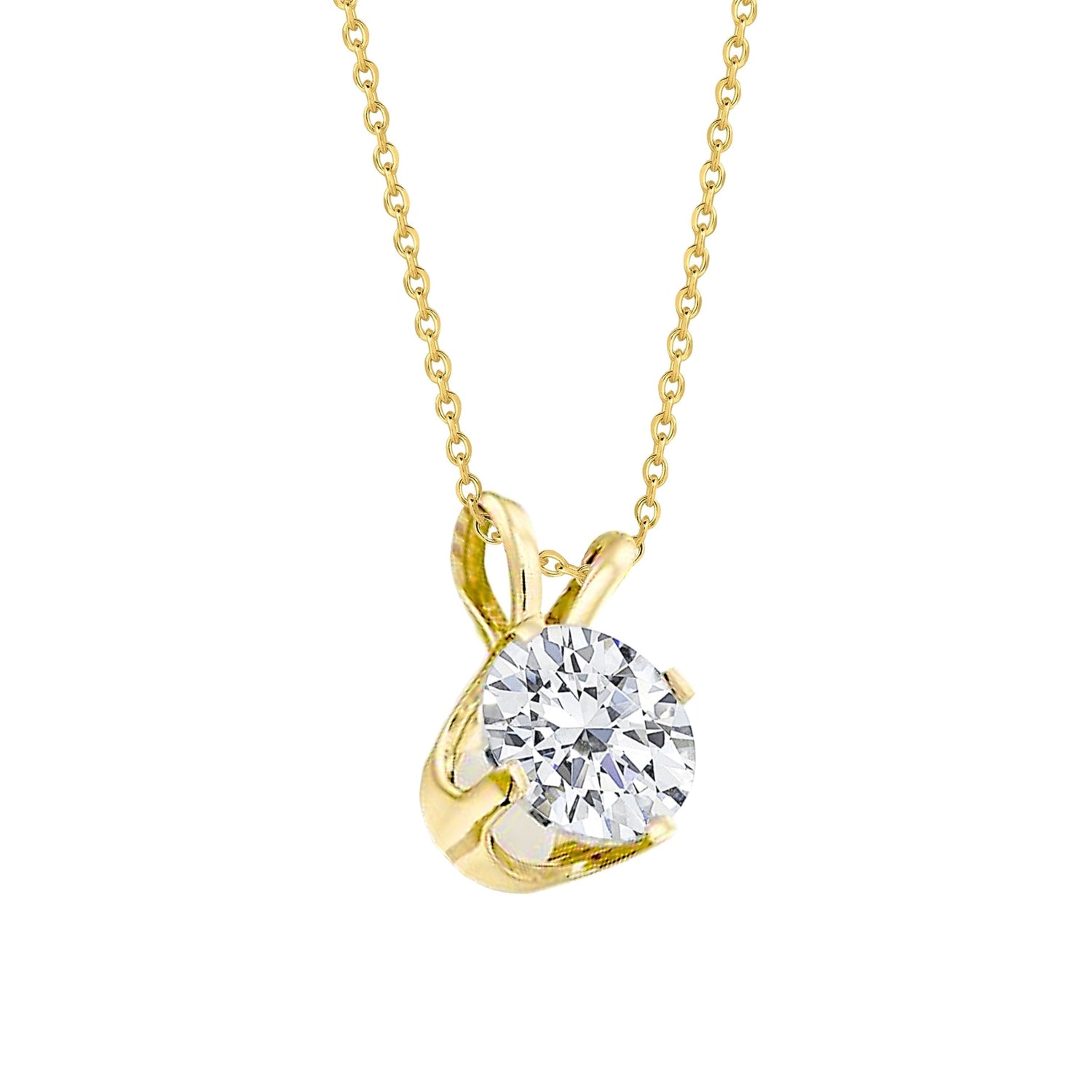 Collana Pendente F Vs1 Solitaire Con Naturale Diamante Tondo Da 1,75 Carati E Oro Giallo 14K