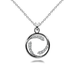 Collana Pendente In Oro Bianco 14K Con Genuino Diamanti Taglio Rotondo Da 3 Ct. Cerchio D'amore