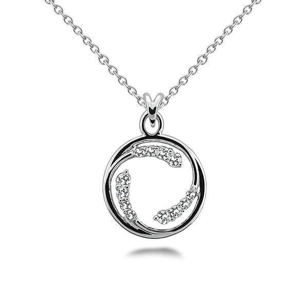 Collana Pendente In Oro Bianco 14K Con Genuino Diamanti Taglio Rotondo Da 3 Ct. Cerchio D'amore