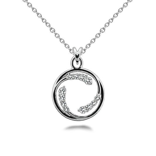 Collana Pendente In Oro Bianco 14K Con Genuino Diamanti Taglio Rotondo Da 3 Ct. Cerchio D'amore