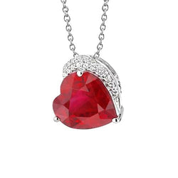 Collana Pendente In Oro Con Rubino A Forma Di Cuore Con Diamanti 6.25 Ct.