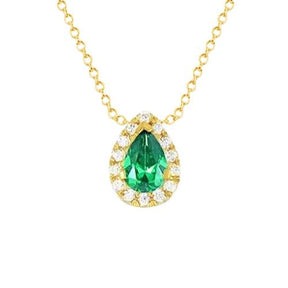 Collana con ciondolo con pietre preziose, Verde smeraldo e diamanti da 3,50 ct in oro giallo 14K