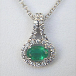 Collana con ciondolo in pietra preziosa Verde smeraldo con diamanti, oro bianco 9,25 ct 14K