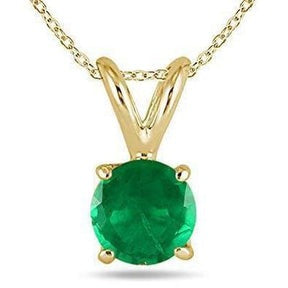 Collana con ciondolo in pietra preziosa Verde smeraldo solitario rotondo 12 carati