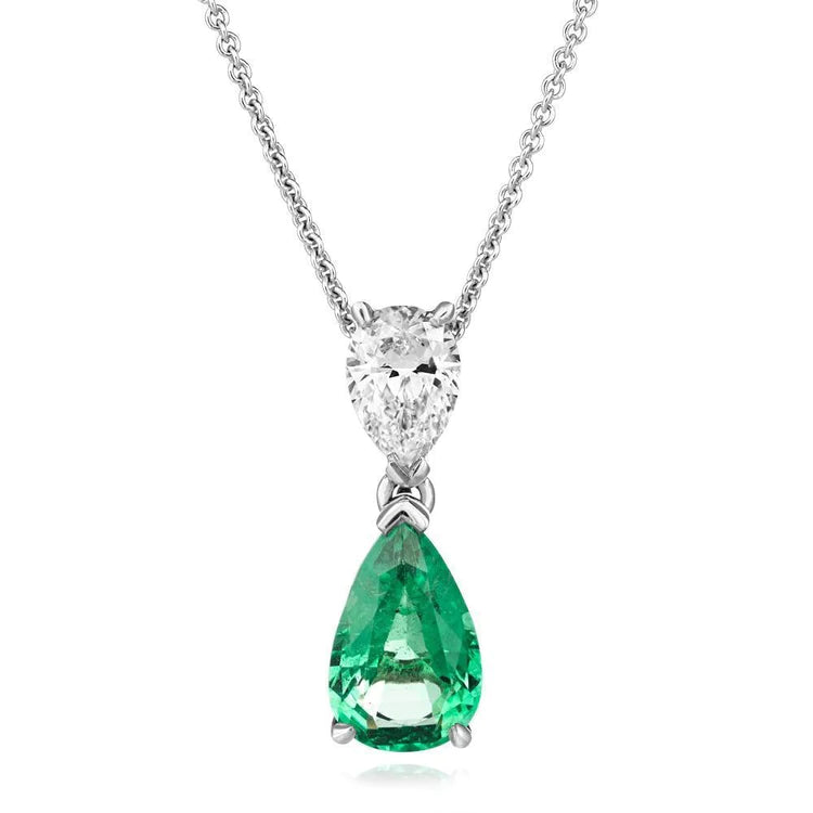 Collana con ciondolo in pietra preziosa a taglio di 4 carati con Verde smeraldo e diamanti Wg 14K