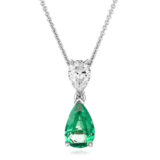 Collana con ciondolo in pietra preziosa a taglio di 4 carati con Verde smeraldo e diamanti Wg 14K