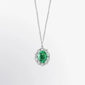 Collana con ciondolo in pietra preziosa da donna con Verde smeraldo e diamanti da 4.25 carati