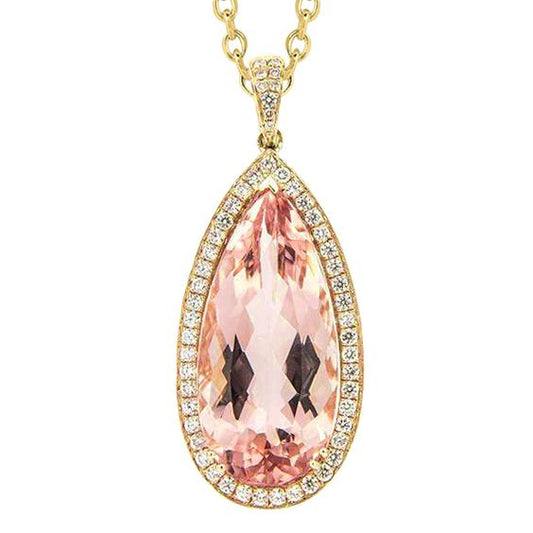 Collana con pendente in oro giallo 14K 16 Kt con Morganite grande con diamanti - harrychadent.it