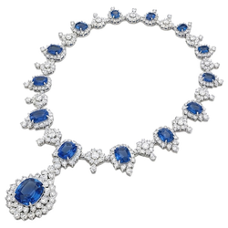 Collana da sposa con diamanti bianchi e zaffiro di Ceylon da 130,10 ct