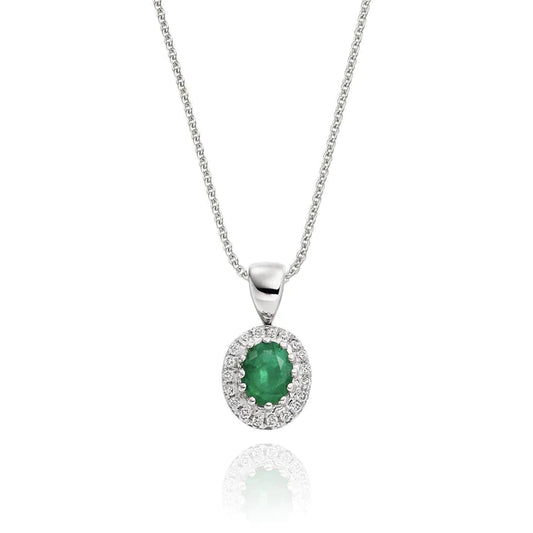 Collana in oro bianco 14 carati con Verde smeraldo e diamanti da 6.70 carati