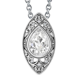 Collana Ciondolo Con Genuino Diamante A Pera Da 3 Carati, Castone Antico Minatore Incastonato Di Gioielli In Oro Bianco 14K