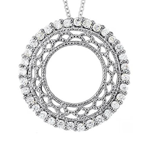 Collana Circle Pendente Con Naturale Diamante Tondo Da 1.05 Carati In Oro Bianco 14K Senza Catena